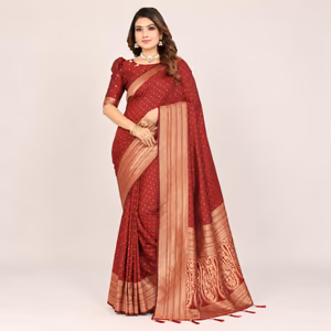 Premium Soft Silk Saree with All-Over Woven Buttis, Rich Zari Border & Grand Pallu 1