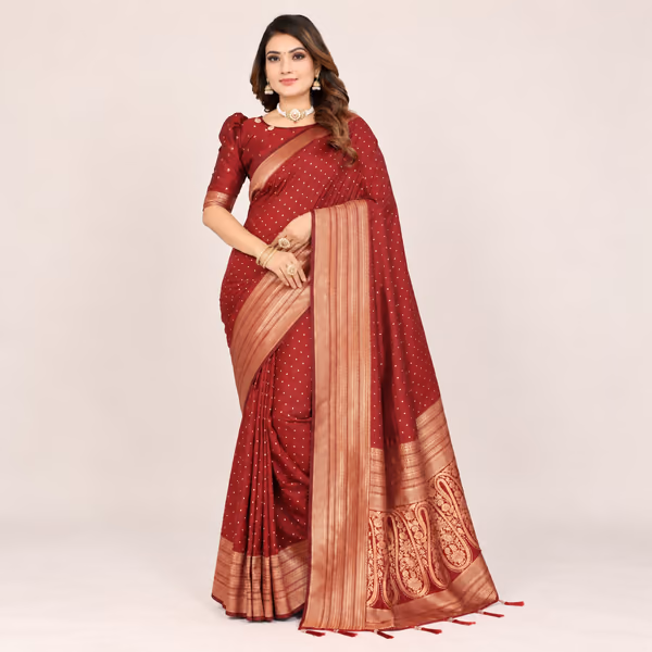Premium Soft Silk Saree with All-Over Woven Buttis, Rich Zari Border & Grand Pallu