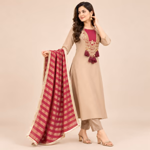 Premium Glass Malai Kurti Pant Set with Kanjivaram Weaving Dupatta 2