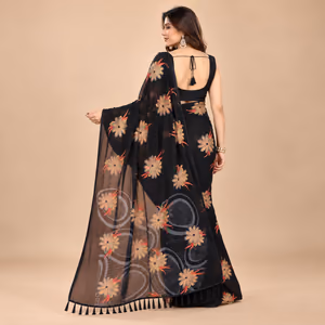 Elegant Moss Silk Printed Saree with Zari Work, Pallu Tassels & Matching Blouse Piece 2