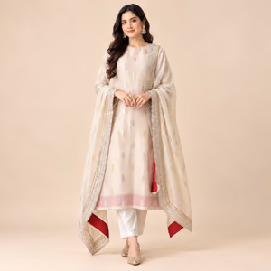 Premium Pure Banarasi Soft Silk 3-Piece Kurti Pant Set with Handwork & Dupatta 1