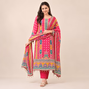 Pure Chinon Palazzo Suit Set with Cotton Lining & Flowing Chiffon Dupatta 1