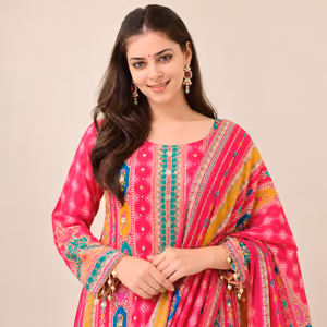 Pure Chinon Palazzo Suit Set with Cotton Lining & Flowing Chiffon Dupatta 2