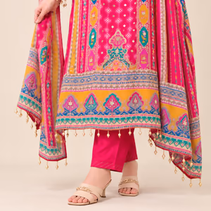 Pure Chinon Palazzo Suit Set with Cotton Lining & Flowing Chiffon Dupatta 3