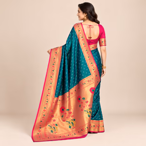 Bandhani Paithani Soft Silk Saree with Meenakari Zari Woven Pallu & Contrast Border 2