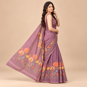 Dusty Mauve Soft Eroad Saree with Digital Floral Print, Mirror Work & Zalar Tassels 2