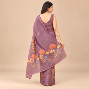 Dusty Mauve Soft Eroad Saree with Digital Floral Print, Mirror Work & Zalar Tassels 3