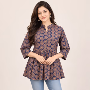 Premium Cotton Ajrakh Printed Short Kurti 1