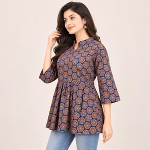 Premium Cotton Ajrakh Printed Short Kurti 2