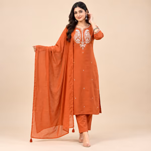Premium Chanderi Silk Embroidered Kurti Pant Set with Chanderi Cotton Dupatta 1