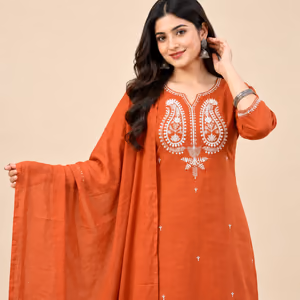 Premium Chanderi Silk Embroidered Kurti Pant Set with Chanderi Cotton Dupatta 2