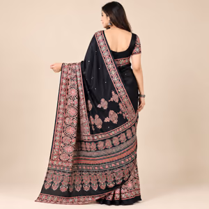 Ajrakh Bandhej Pure Gajji Silk Saree with Matching Blouse Piece 2