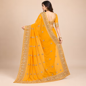 Elegant Georgette Embroidered Saree with All-Over Butta Work, Lace Border 2