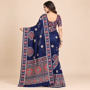 Premium Georgette Ajrakh Saree with Full Mirror Work & Matching Blouse Piece 2
