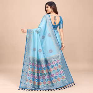 Elegant Dola Silk Saree with All-Over Butta Designs, Contrast Rich Woven Pallu & Designer Border 2