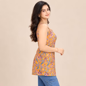 Cambric Cotton Sleeveless Tunic Top with Traditional Prints 2