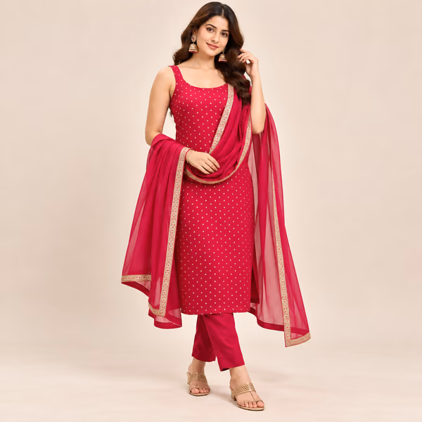 Premium Cotton Foil-Printed Kurti Pant Set with Najmin Dupatta