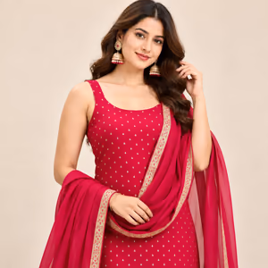 Premium Cotton Foil-Printed Kurti Pant Set with Najmin Dupatta 2